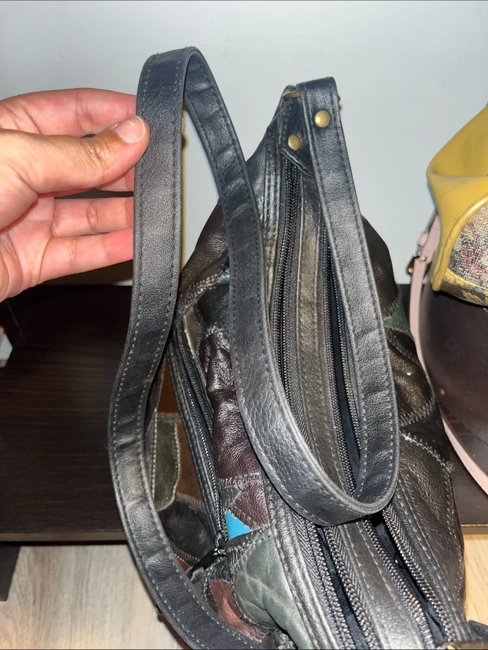 Vintage leather patchwork hobo